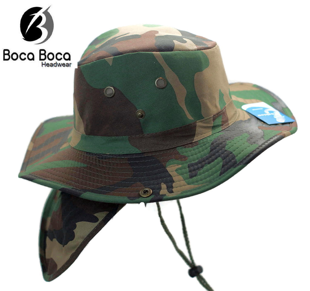 Boonie Camouflage Cotton Bucket Hat with Ear & Neck Flap –