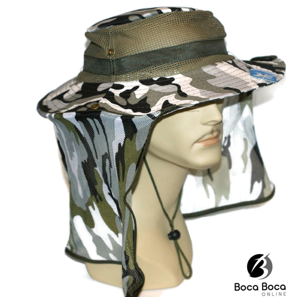 Boonie Outdoor Safari Summer Camouflage Hat w/Neck Flap & Sun